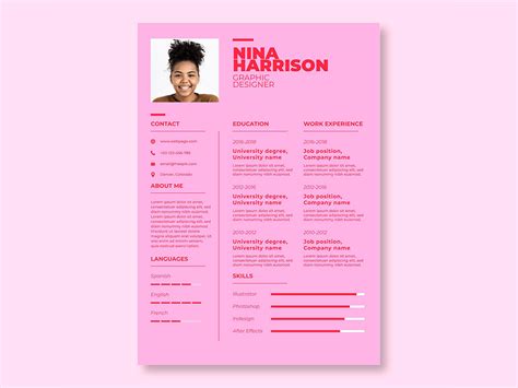 Professional Resume Template Pink Gray Simple Modern Layout Etsy | Hot Sex Picture