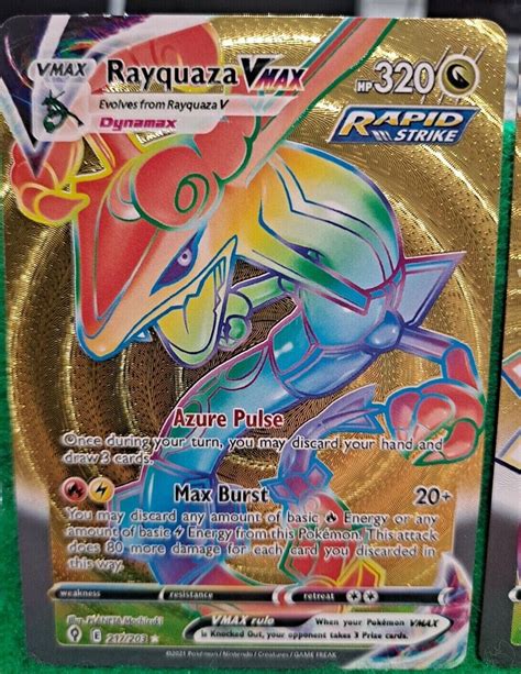 Mavin | Rainbow Rayquaza Rapid Strike VMAX Pokemon Gold Foil Card-