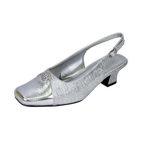 Floral - FLORAL Jolie Women Wide Width Elegant Low Heel Dress Slingback Shoes SILVER 9.5 ...