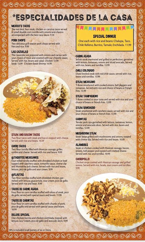 Happy Mexican menu in Memphis, Tennessee, USA