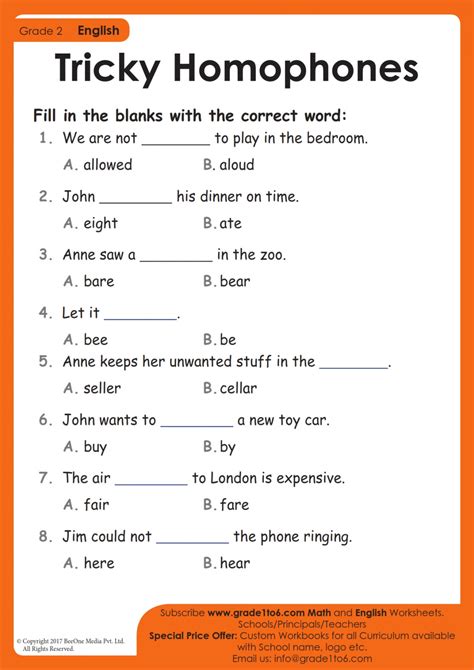 Homophones Worksheets For Grade 2 – Martin Lindelof