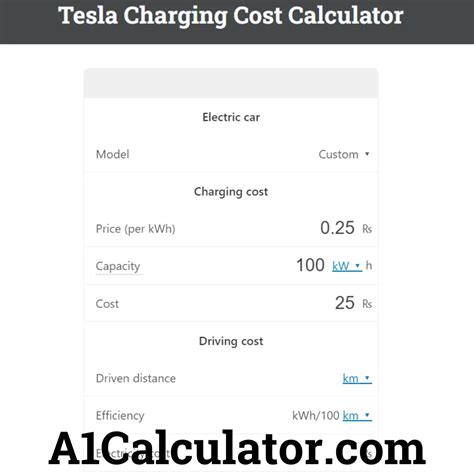 Tesla Charging Cost Calculator - A1Calculator