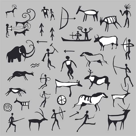 Premium Vector | Drawings from caves ancient arts and symbols