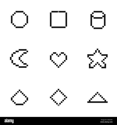 Set of black and white geometric shape pixel art collection, vector illustration Stock Vector ...