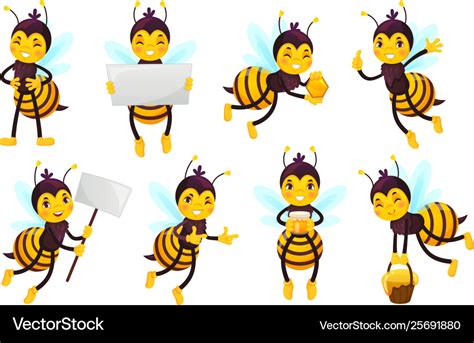 Cartoon bee character bees honey flying cute Vector Image