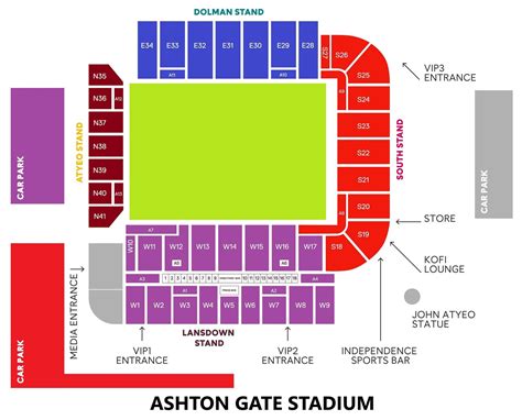 Ashton Gate Stadium Seating Chart with Rows and Seat Numbers 2024