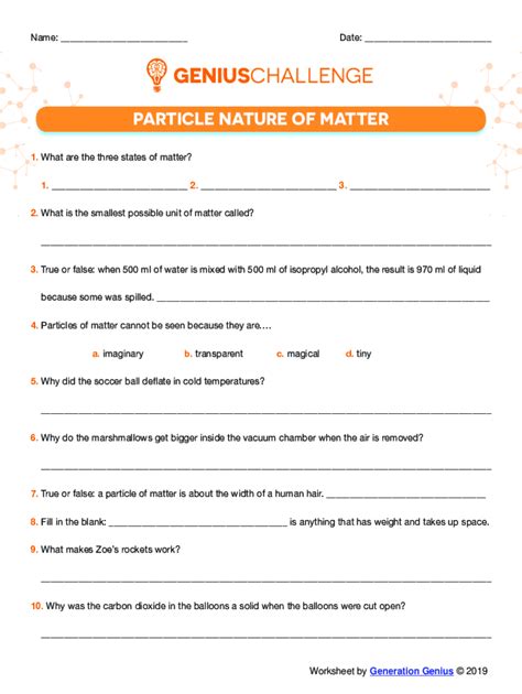 Fillable Online Particle Model of MatterWorksheet for Grades 3-5. A one ...