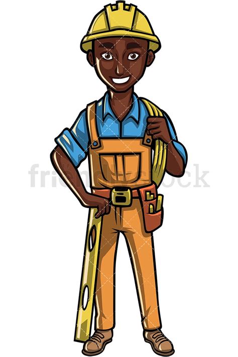 Black Construction Worker Cartoon Vector Clipart - FriendlyStock