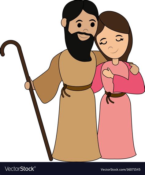 Virgin mary and saint joseph cartoon Royalty Free Vector