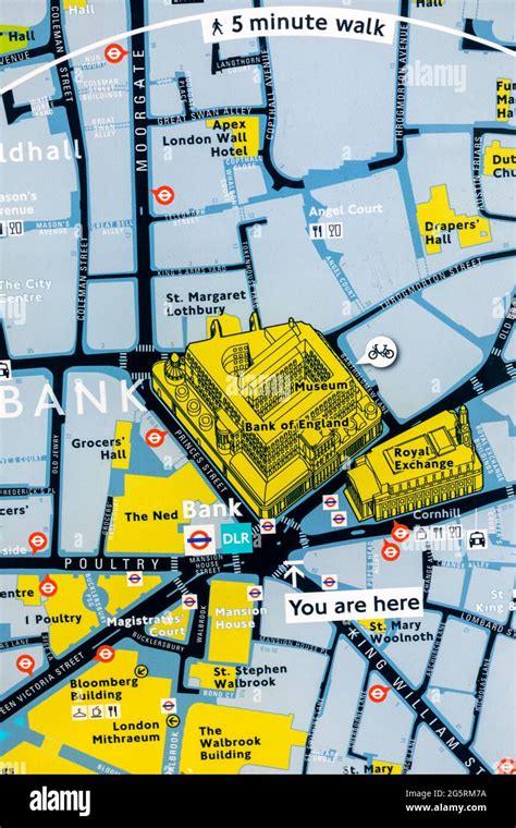 England, London, City of London, Street Map showing Bank of England and ...