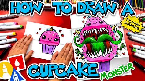 How To Draw A Cute Cupcake Monster Folding Surprise - YouTube