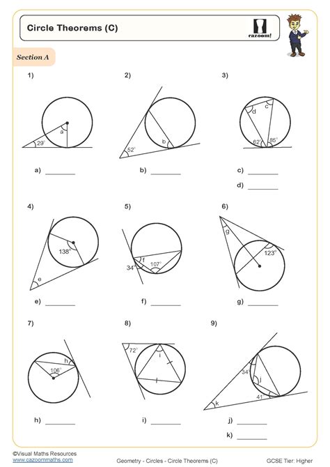 Circle Theorems (C) Worksheet | Printable PDF Worksheets