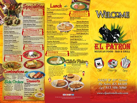 El Patron Mexican Food Bar & Grill menu in De Soto, Kansas, USA