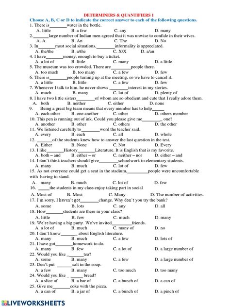 Determiners and Quantifiers Practice | PDF