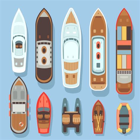 Premium Vector | Top aerial view boat and ocean ships vector set. sea boat and transport for travel