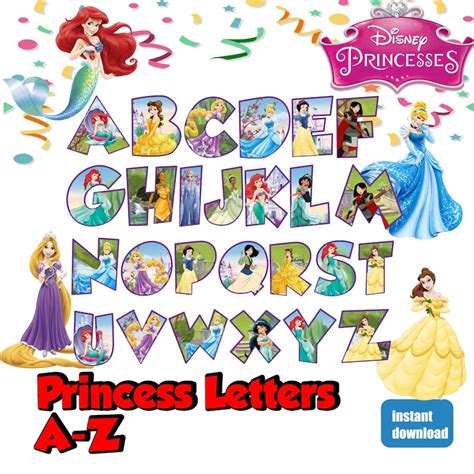 Princess Alphabet Font Clipart Disney Princess Alphabet | Etsy