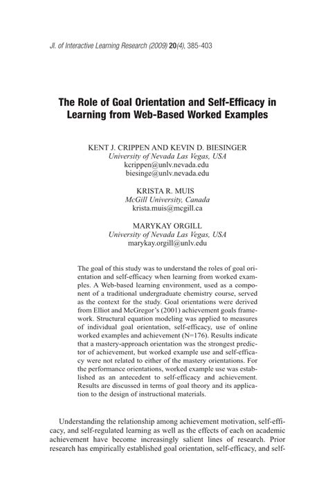 (PDF) The Role of Goal Orientation and Self-Efficacy in Learning from Web-Based Worked Examples