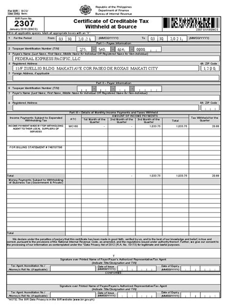 BIR FORM 2307 Sample | PDF | Value Added Tax | Taxes