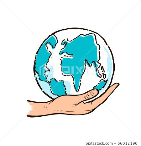 Human hand holding the blue globe drawing design - Stock Illustration [66012190] - PIXTA