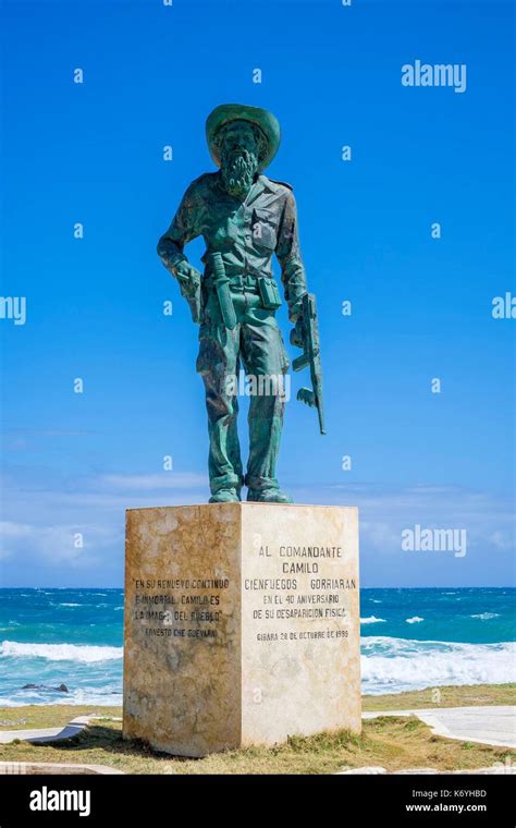 Cuba, Holguin province, Gibara, statue of Camilo Cienfuegos, a Cuban ...