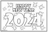 A Happy new Year coloring Page With The Number Twenty And Four Stars In  sketch template
