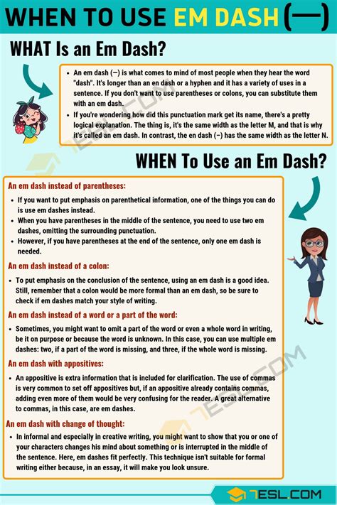 Em Dash (—) How and When to Use an Em Dash (Long Dash) • 7ESL | Writing ...