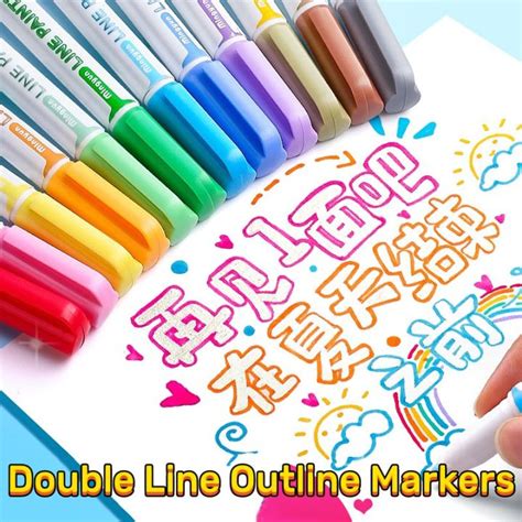 Double Line Outline Markers, 12 Colors, Shimmer Markers, Outline ...