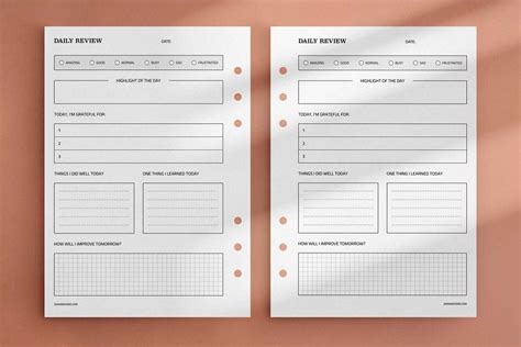 Daily Review template. Free printable planner insert.