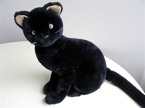 Vintage Black Cat Stuffed Animal Plush Toy with Bright Blue | Etsy