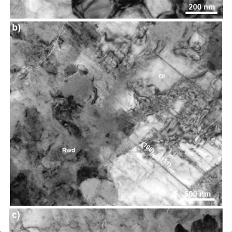 Bright-field (BF)-TEM images of ringwoodite. a A ringwoodite crystal ...