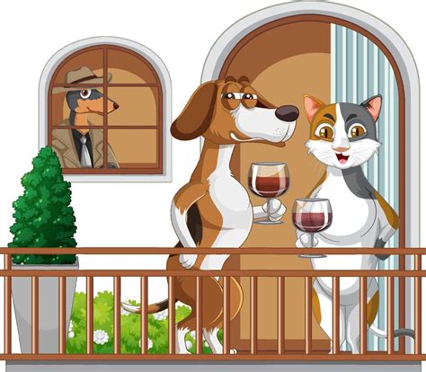 Cartoon dog and cat sipping wine 7092594 Vector Art at Vecteezy