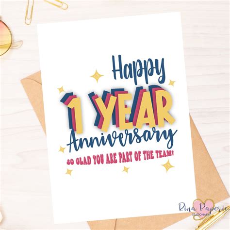 Happy 1 Year Anniversary Work Anniversary Card Instant Download PDF Card Template Rina Paperie ...