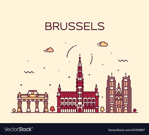 Brussels skyline belgium linear style Royalty Free Vector