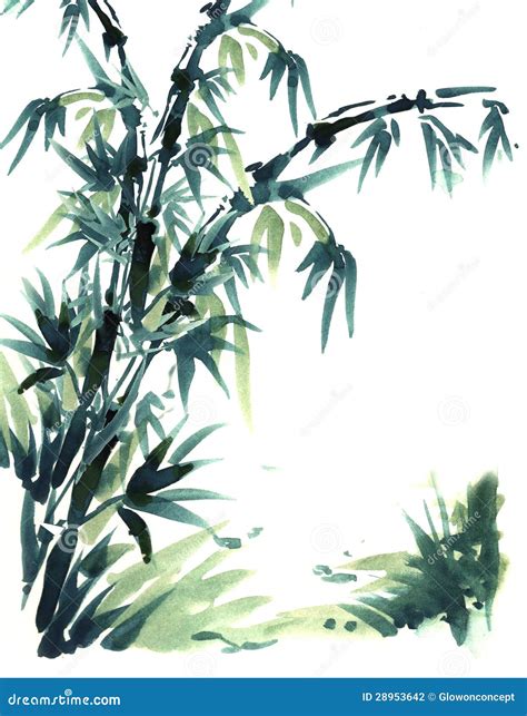 Chinese Brush Painting Bamboo Stock Illustration - Illustration of ...