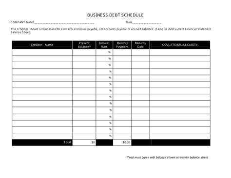 Business Debt Schedule Template - Black and White - Fill Out, Sign Online and Download PDF ...