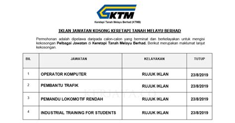 Keretapi Tanah Melayu Berhad • Kerja Kosong Kerajaan