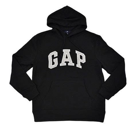 Gap - GAP Mens Fleece Arch Logo Pullover Hoodie (True Black, Large ...