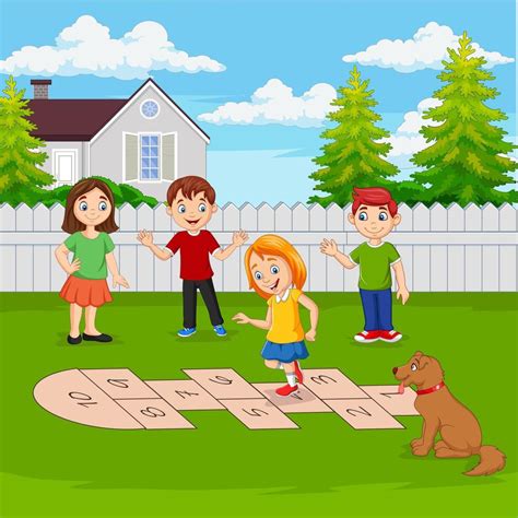 Children playing hopscotch in the park 8605074 Vector Art at Vecteezy