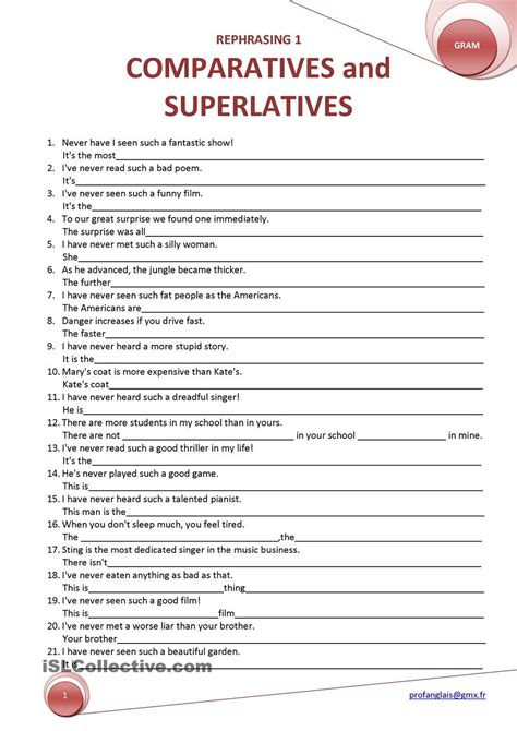 The Superlative Worksheet - Free Esl Printable Worksheets Made | Comparative Worksheets ...