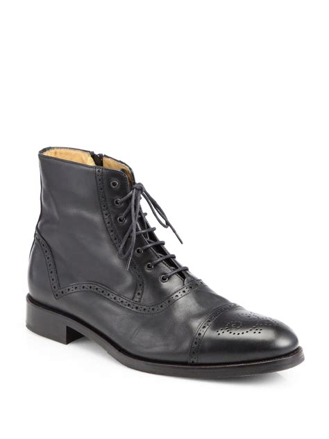 Saks Fifth Avenue Tristan Captoe Laceup Boots in Black for Men | Lyst