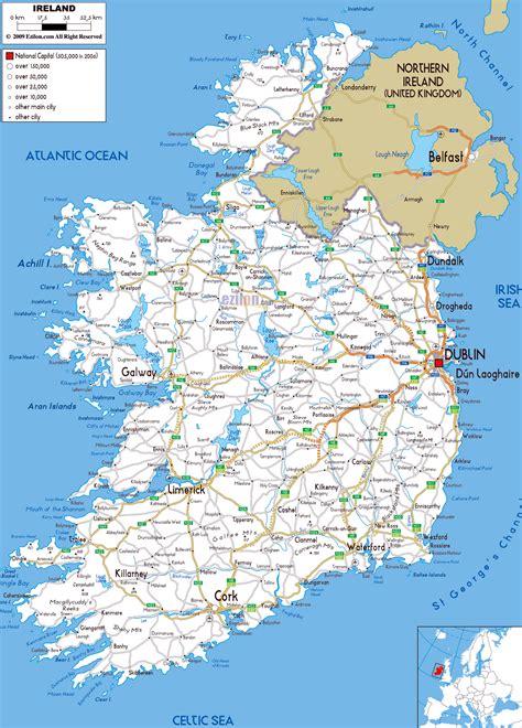 Large road map of Ireland with cities and airports | Ireland | Europe | Mapsland | Maps of the World