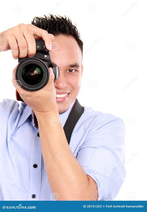 Man using dslr camera stock image. Image of media, shutter - 28151203