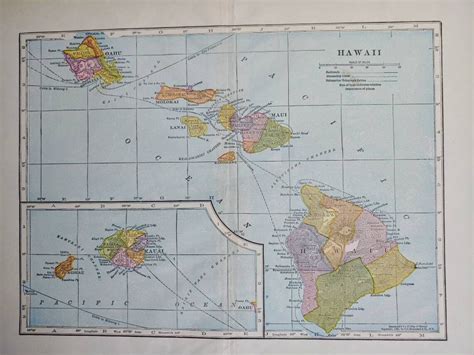 Hawaiian Islands Antique Map. Historical Print. Lithograph for | Etsy