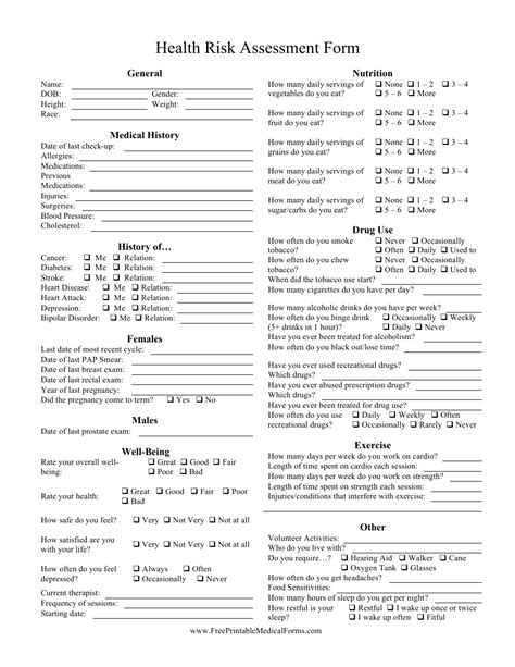 Health Risk Assessment Form - Fill Out, Sign Online and Download PDF | Templateroller