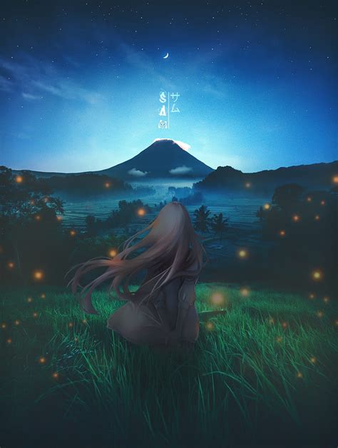 Fireflies, animeedit, mountain, animeart, japan, aurora, galaxy, anime ...