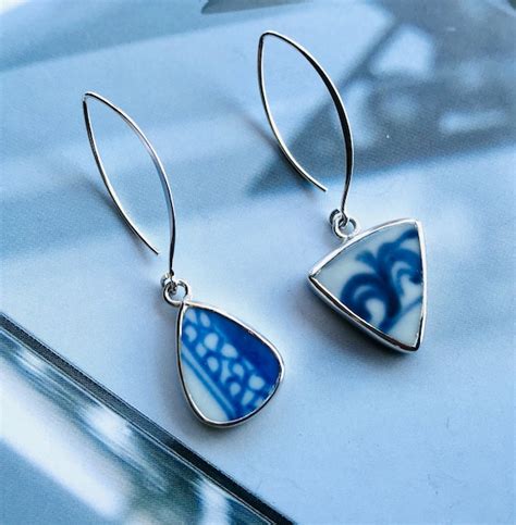 Asymmetrical Antique Chinese Pottery Shard Earrings +… - Gem