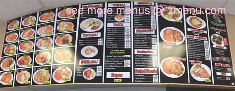 Menu at Armando's Mexican food restaurant, Riverside