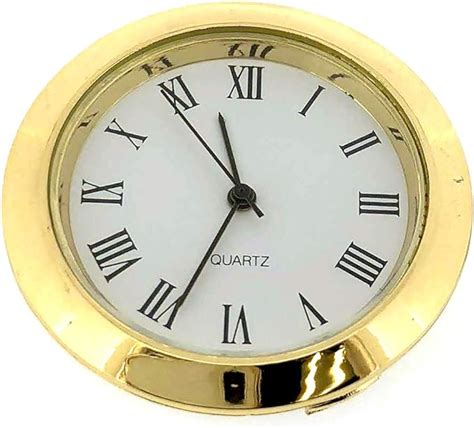 Mini Clock Quartz Movement Insert Round White Dial Gold Tone Bezel ...