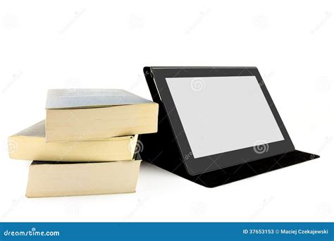 Books and a tablet device stock image. Image of electronic - 37653153