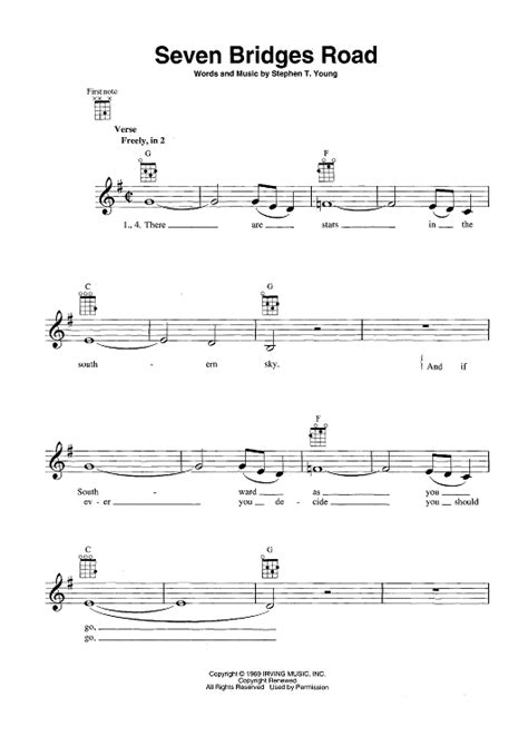 Seven Bridges Road" Sheet Music for Ukulele/Vocal - Sheet Music Now